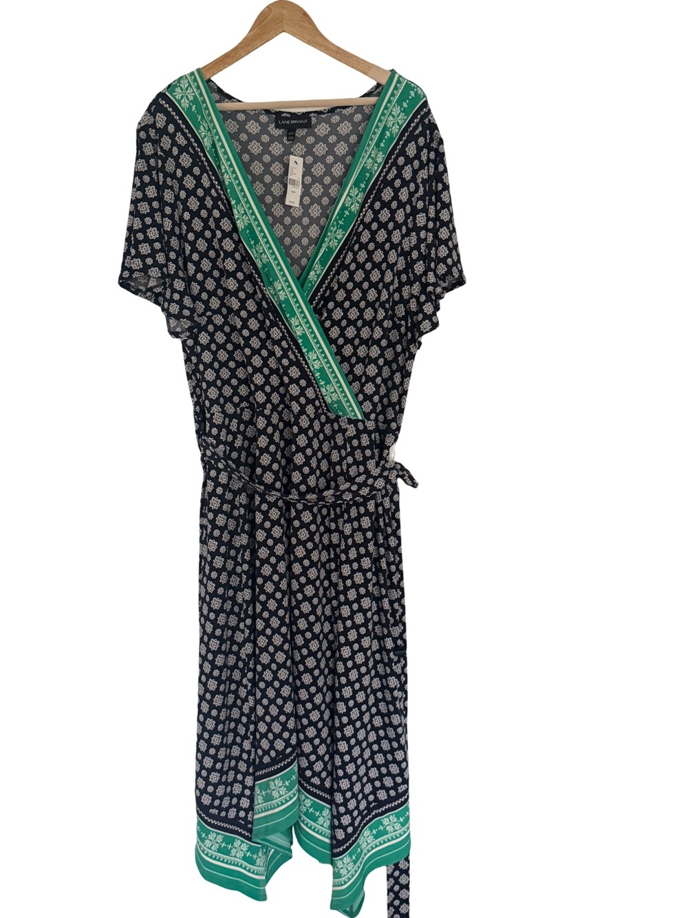 Lane Bryant Black & Green Printed Wrap Dress 26/28 NWT